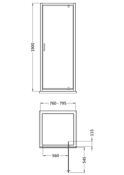 Rivato 6mm Pivot Shower Door-800mm