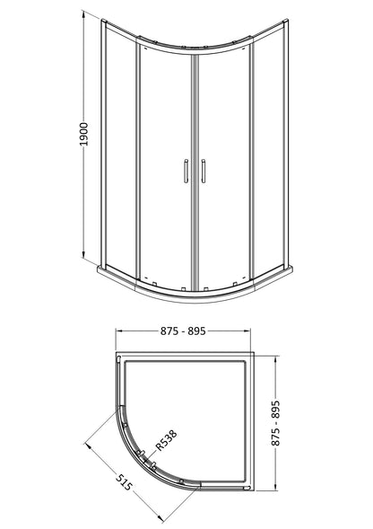 Rivato 6mm Quadrant Shower Enclosure-900mm x 900mm