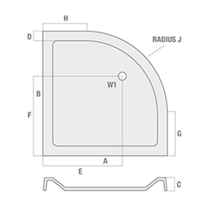 Dezine SolidStone 1000 x 1000mm Antislip Square Quadrant Shower Tray with Waste
