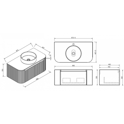 Fairford Sophia Midnight Shadow 870mm Wall Hung Vanity Unit with Worktop