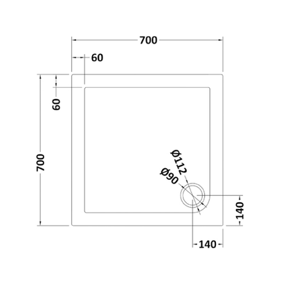 Rivato Slate Grey Square Shower Tray, Corner Waste-700mm x 700mm