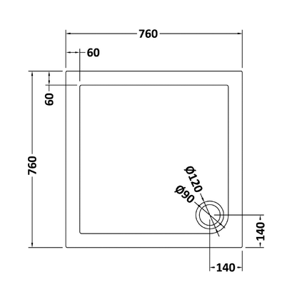 Rivato Slate Grey Square Shower Tray, Corner Waste-760mm x 760mm