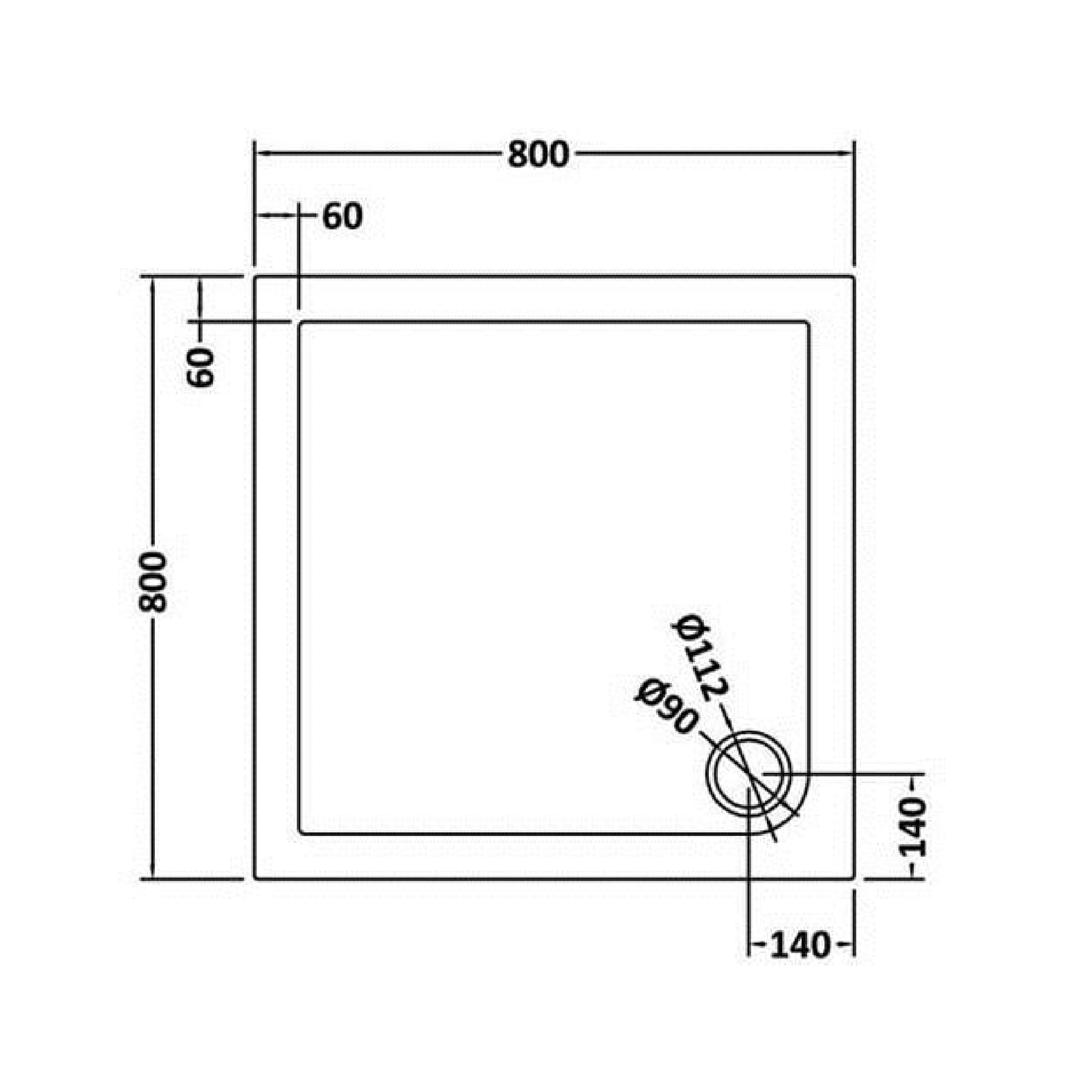 Rivato Slate Grey Square Shower Tray, Corner Waste-800mm x 800mm