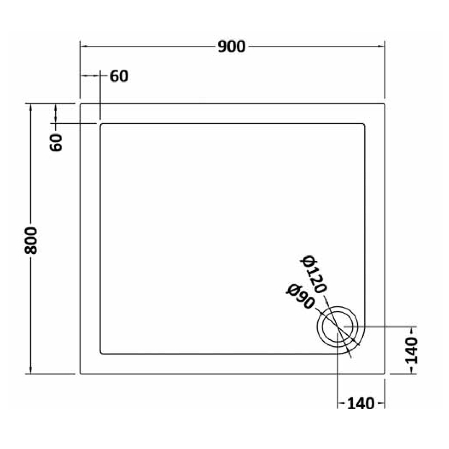 Rivato Slate Grey Rectangular Shower Tray, Corner Waste-900mm x 800mm
