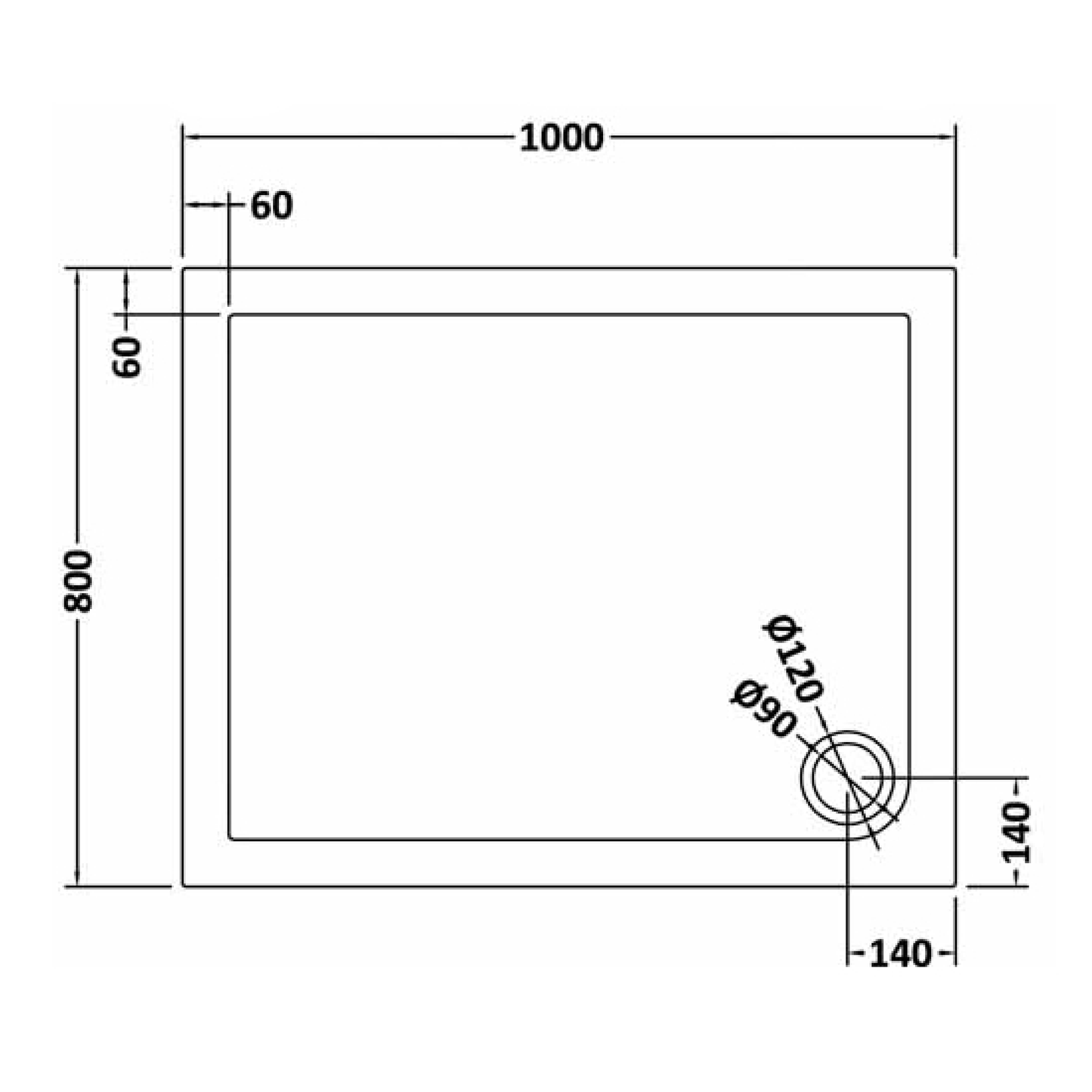 Rivato Slate Grey Rectangular Shower Tray, Corner Waste-1000mm x 800mm