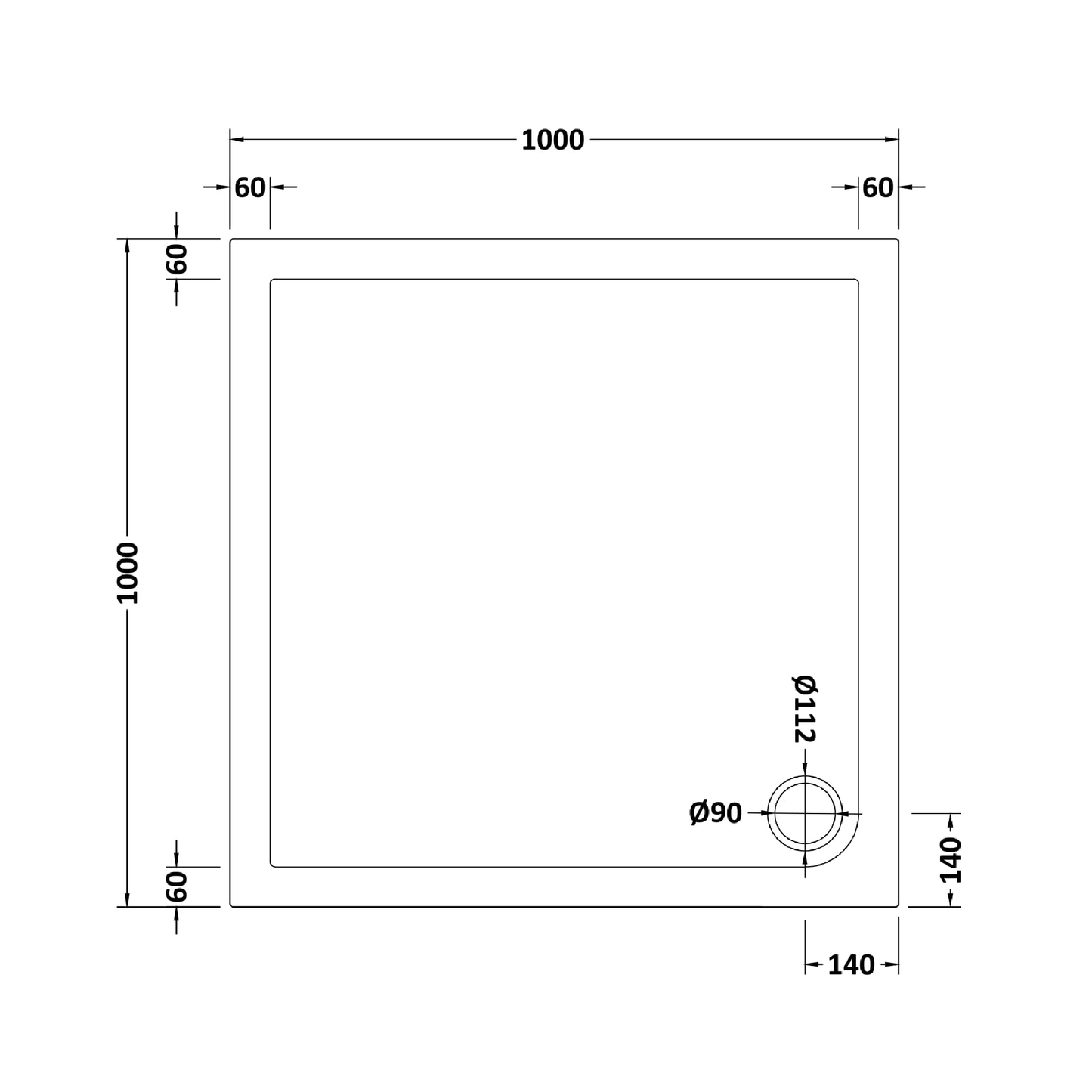 Rivato Slate Grey Square Shower Tray, Corner Waste-1000mm x 1000mm