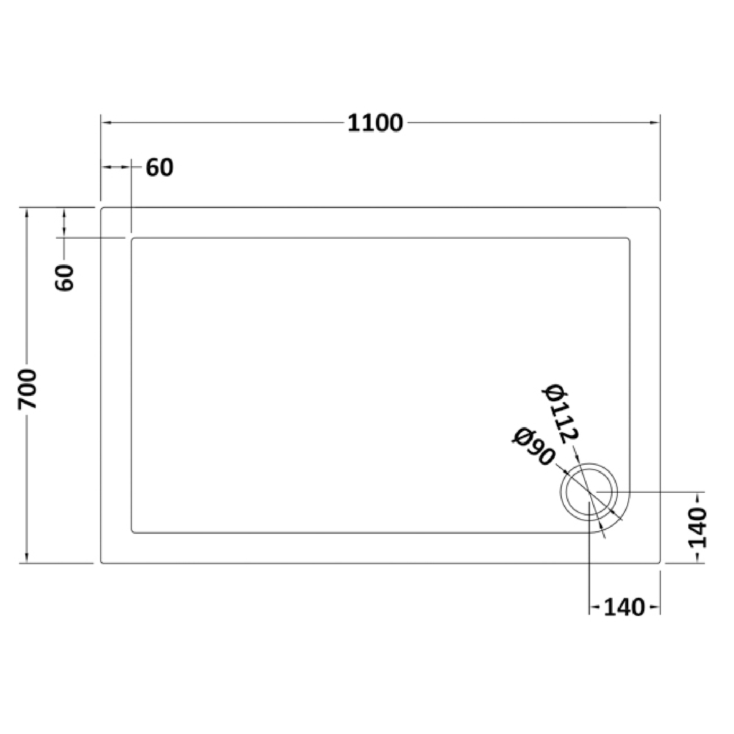 Rivato Slate Grey Rectangular Shower Tray, Corner Waste-1100mm x 700mm