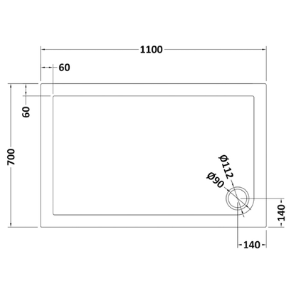 Rivato Slate Grey Rectangular Shower Tray, Corner Waste-1100mm x 700mm