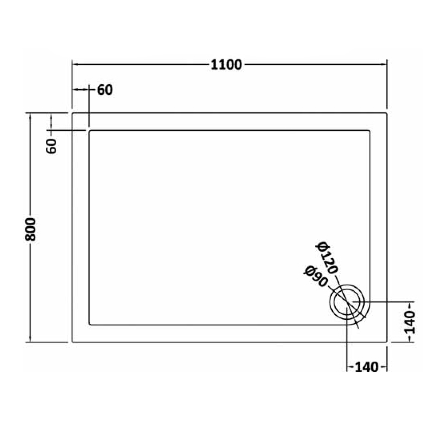 Rivato Slate Grey Rectangular Shower Tray, Corner Waste-1100mm x 800mm