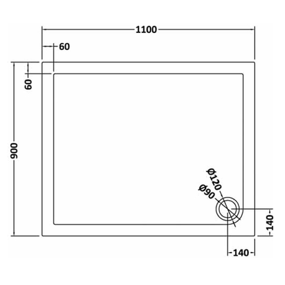 Rivato Slate Grey Rectangular Shower Tray, Corner Waste-1100mm x 900mm