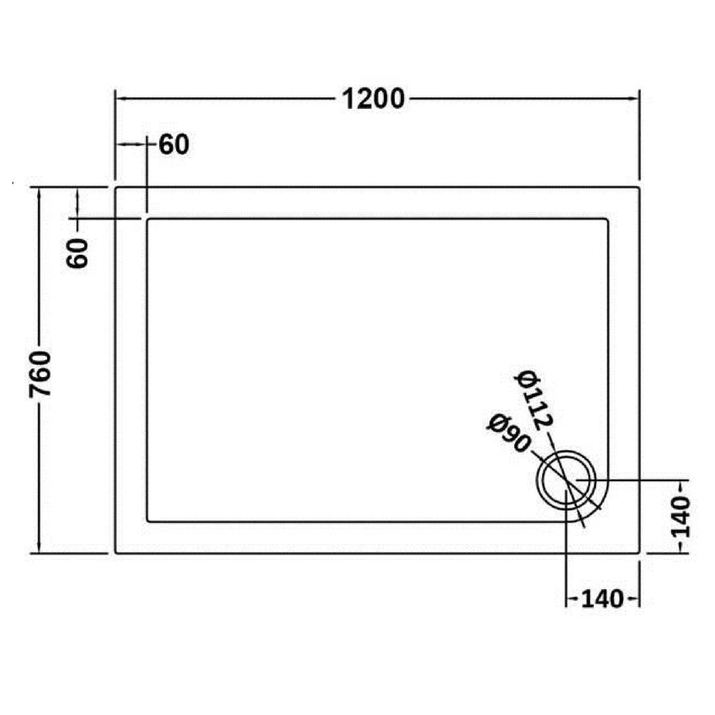 Rivato Slate Grey Rectangular Shower Tray, Corner Waste-1200mm x 760mm