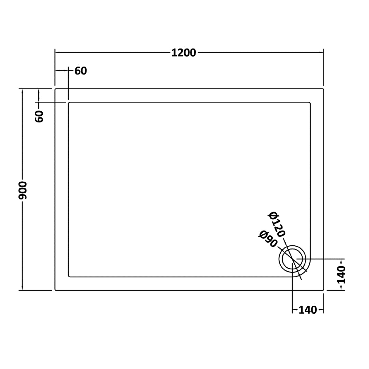 Rivato Slate Grey Rectangular Shower Tray, Corner Waste-1200mm x 900mm