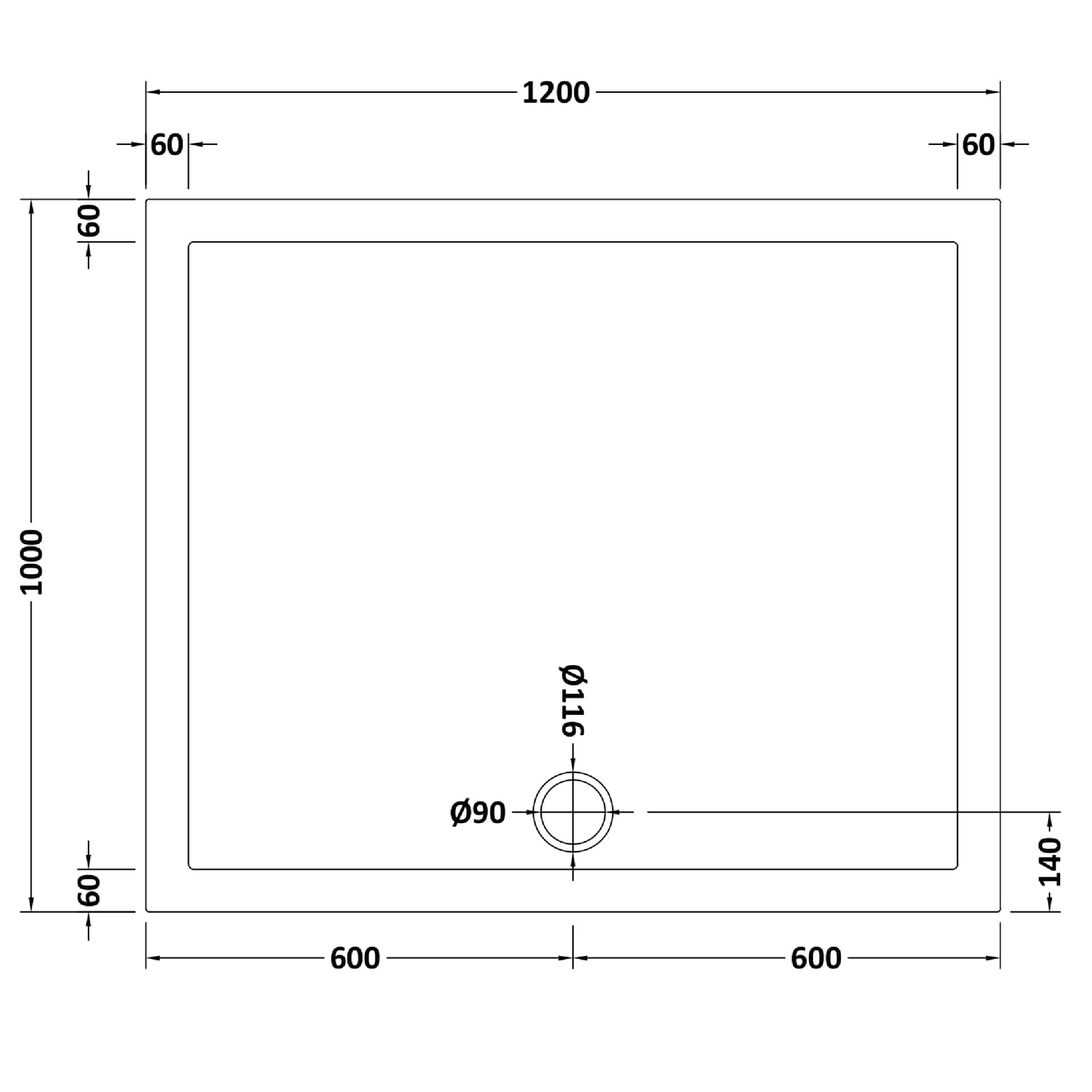 Rivato Slate Grey Rectangular Shower Tray, Side Waste-1200mm x 1000mm