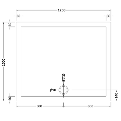 Rivato Slate Grey Rectangular Shower Tray, Side Waste-1200mm x 1000mm