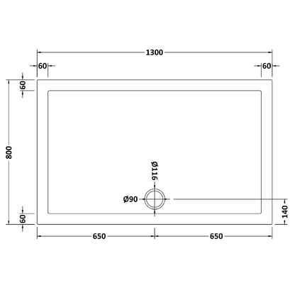 Rivato Slate Grey Rectangular Shower Tray, Side Waste-1300mm x 800mm