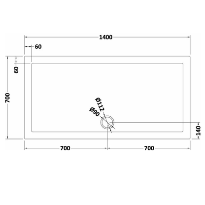Rivato Slate Grey Rectangular Shower Tray, Side Waste-1400mm x 700mm