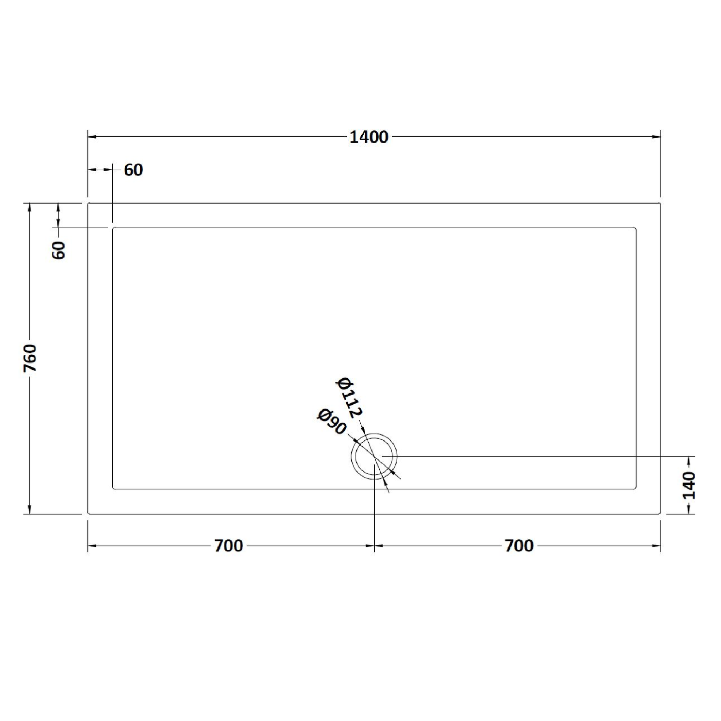Rivato Slate Grey Rectangular Shower Tray, Side Waste-1400mm x 760mm