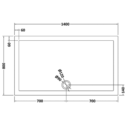 Rivato Slate Grey Rectangular Shower Tray, Side Waste-1400mm x 800mm
