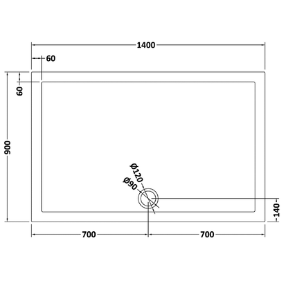 Rivato Slate Grey Rectangular Shower Tray, Side Waste-1400mm x 900mm