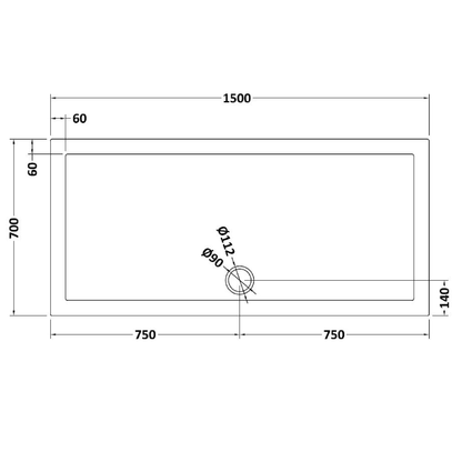 Rivato Slate Grey Rectangular Shower Tray, Side Waste-1500mm x 700mm