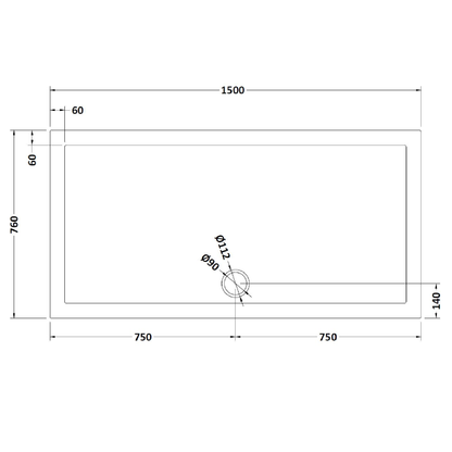 Rivato Slate Grey Rectangular Shower Tray, Side Waste-1500mm x 760mm
