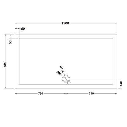 Rivato Slate Grey Rectangular Shower Tray, Side Waste-1500mm x 800mm