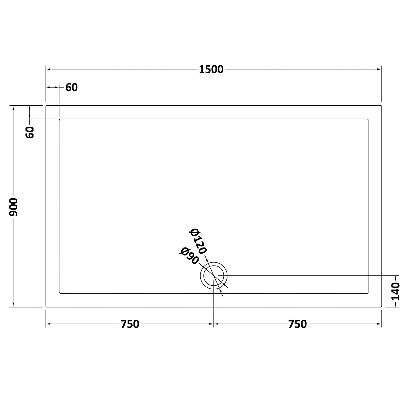 Rivato Slate Grey Rectangular Shower Tray, Side Waste-1500mm x 900mm