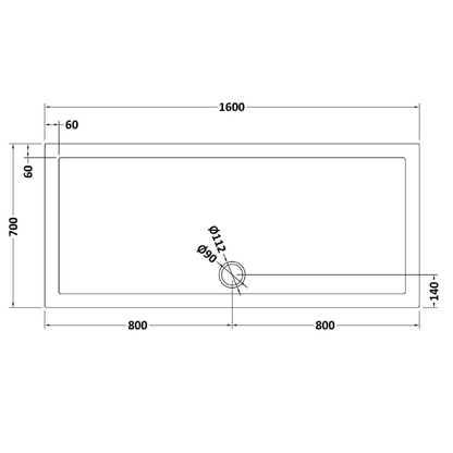 Rivato Slate Grey Rectangular Shower Tray, Side Waste-1600mm x 700mm