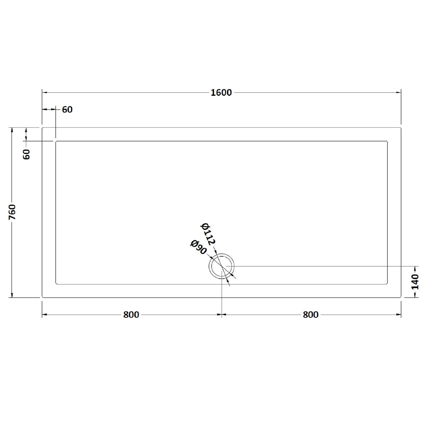 Rivato Slate Grey Rectangular Shower Tray, Side Waste-1600mm x 760mm