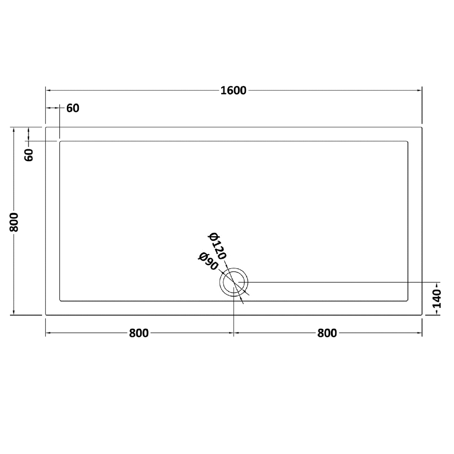 Rivato Slate Grey Rectangular Shower Tray, Side Waste-1600mm x 800mm