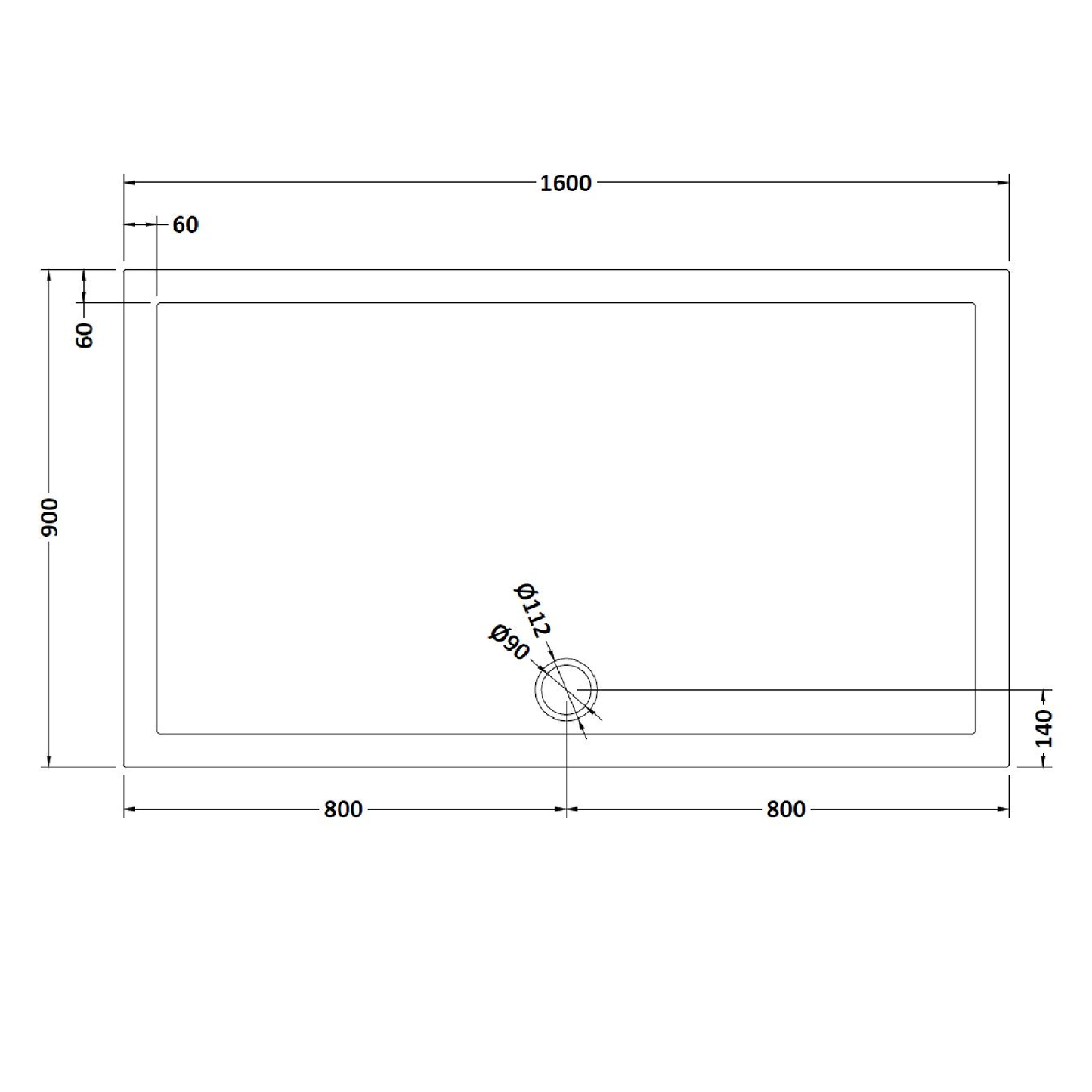 Rivato Slate Grey Rectangular Shower Tray, Side Waste-1600mm x 900mm