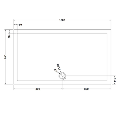 Rivato Slate Grey Rectangular Shower Tray, Side Waste-1600mm x 900mm