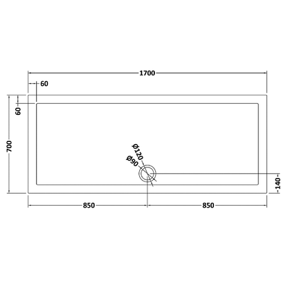 Rivato Slate Grey Rectangular Shower Tray, Side Waste-1700mm x 700mm