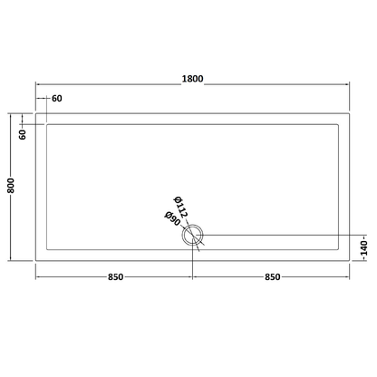 Rivato Slate Grey Rectangular Shower Tray, Side Waste-1800mm x 800mm