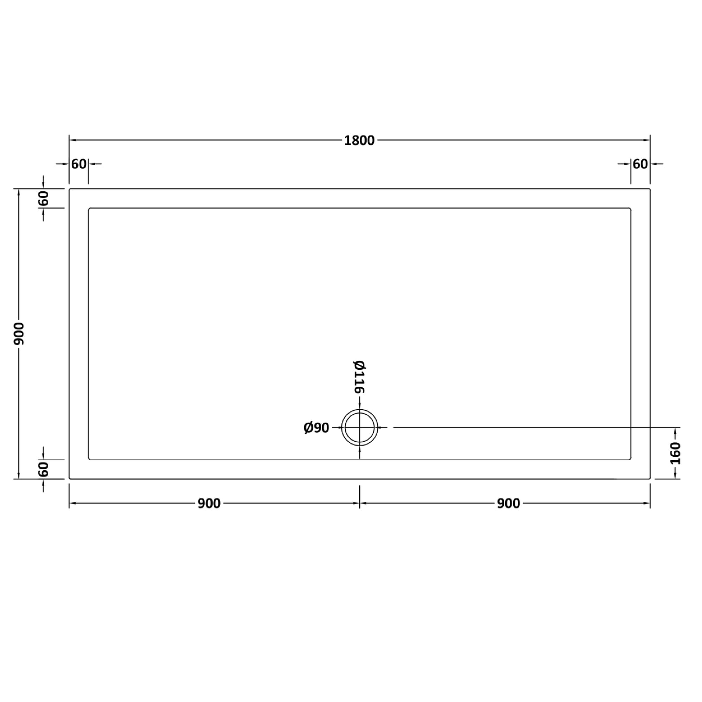 Rivato Slate Grey Rectangular Shower Tray, Side Waste-1800mm x 900mm