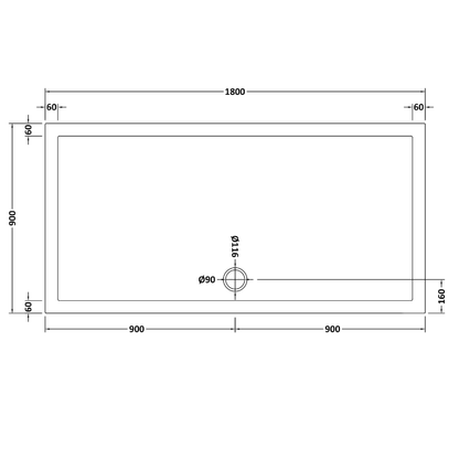 Rivato Slate Grey Rectangular Shower Tray, Side Waste-1800mm x 900mm