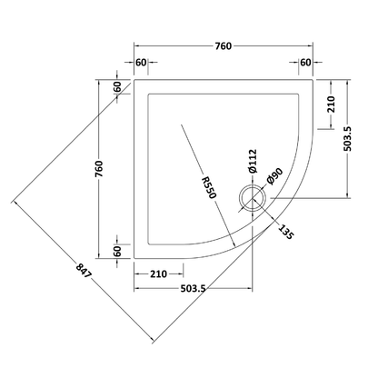 Rivato Slate Grey Quadrant Shower Tray, Corner Waste-760mm x 760mm