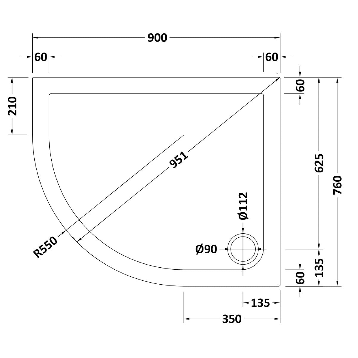 Rivato Slate Grey Left Hand Offset Quadrant Shower Tray, Corner Waste-900mm x 760mm-Left Handed