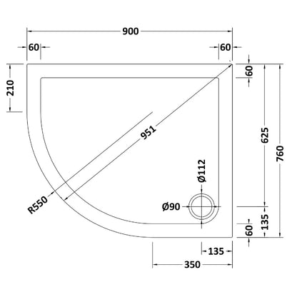 Rivato Slate Grey Left Hand Offset Quadrant Shower Tray, Corner Waste-900mm x 760mm-Left Handed