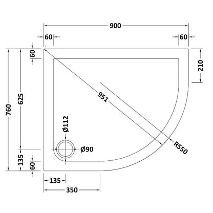 Rivato Slate Grey Left Hand Offset Quadrant Shower Tray, Corner Waste-900mm x 760mm-Right Handed