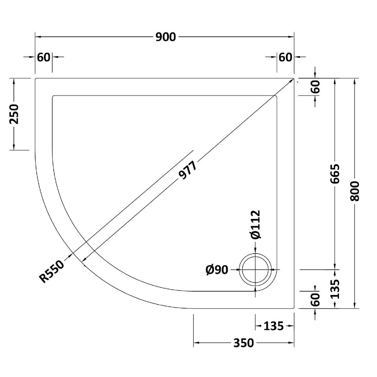 Rivato Slate Grey Left Hand Offset Quadrant Shower Tray, Corner Waste-900mm x 800mm-Left Handed