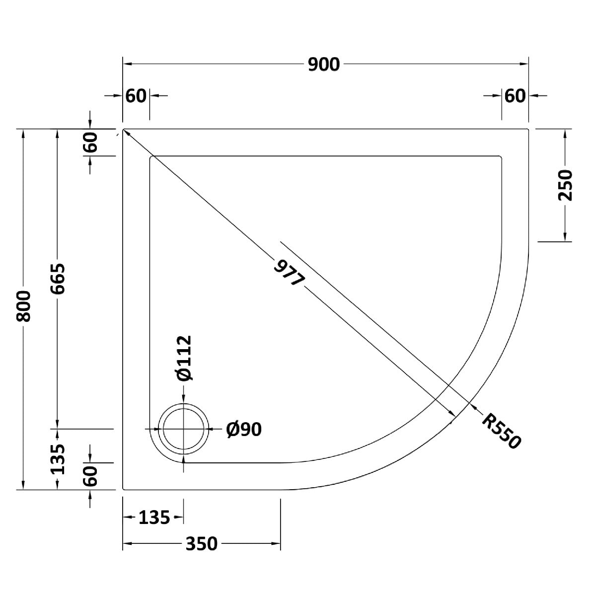 Rivato Slate Grey Left Hand Offset Quadrant Shower Tray, Corner Waste-900mm x 800mm-Right Handed