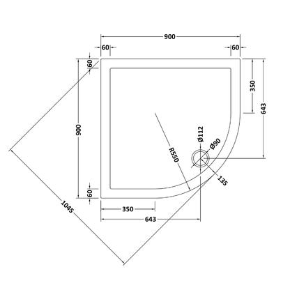 Rivato Slate Grey Quadrant Shower Tray, Corner Waste-900mm x 900mm
