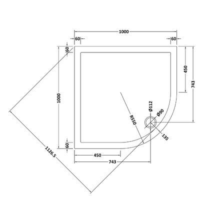 Rivato Slate Grey Quadrant Shower Tray, Corner Waste-1000mm x 1000mm