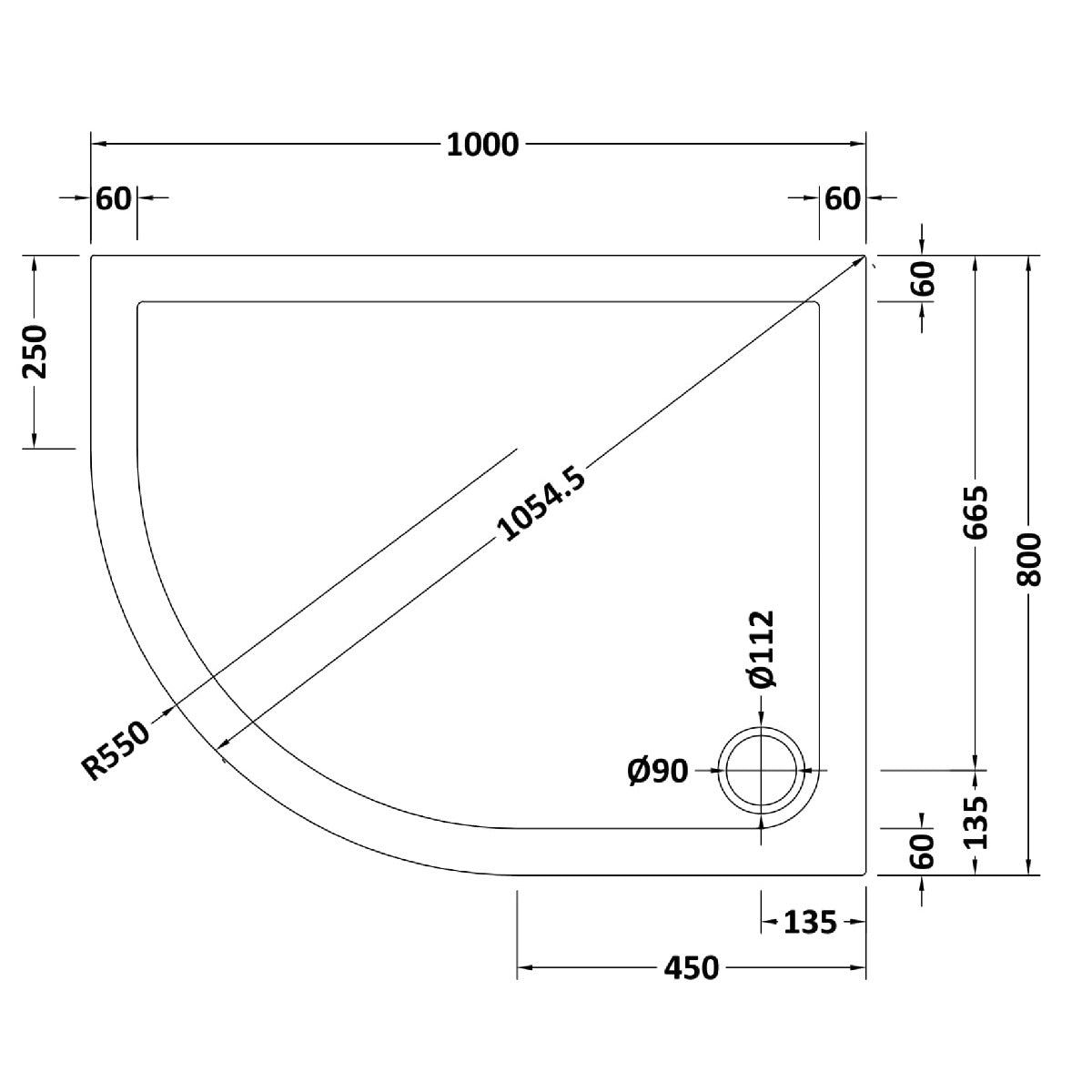 Rivato Slate Grey Left Hand Offset Quadrant Shower Tray, Corner Waste-1000mm x 800mm-Left Handed