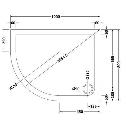 Rivato Slate Grey Left Hand Offset Quadrant Shower Tray, Corner Waste-1000mm x 800mm-Left Handed