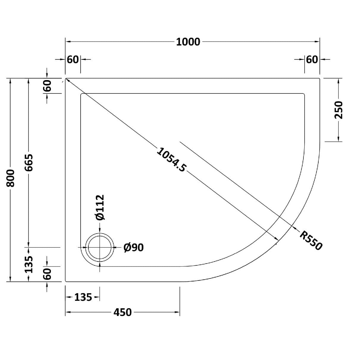 Rivato Slate Grey Left Hand Offset Quadrant Shower Tray, Corner Waste-1000mm x 800mm-Right Handed