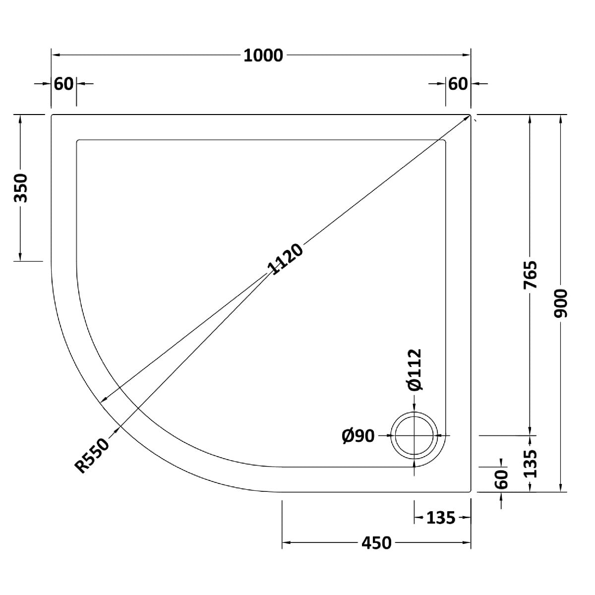 Rivato Slate Grey Left Hand Offset Quadrant Shower Tray, Corner Waste-1000mm x 900mm-Left Handed
