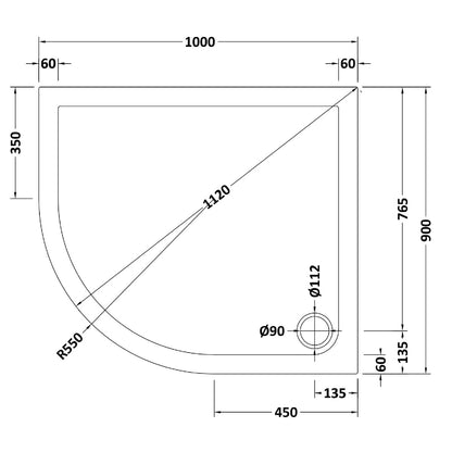 Rivato Slate Grey Left Hand Offset Quadrant Shower Tray, Corner Waste-1000mm x 900mm-Left Handed