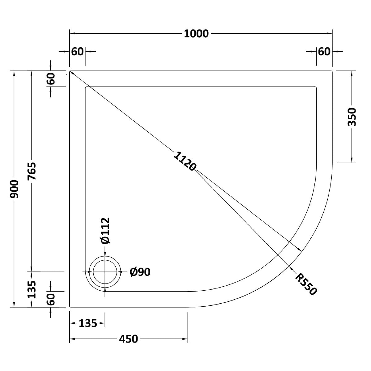 Rivato Slate Grey Left Hand Offset Quadrant Shower Tray, Corner Waste-1000mm x 900mm-Right Handed